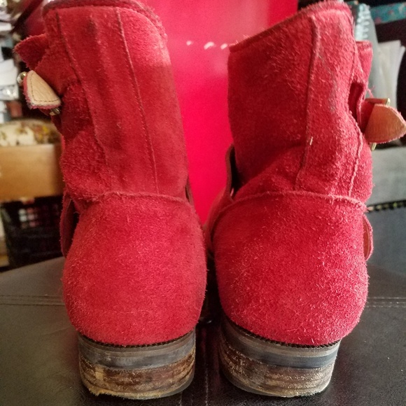 RARE! Red suede Jeffrey Campbell moto boots - Picture 4 of 8